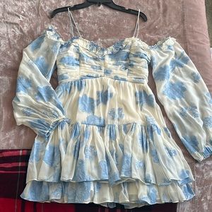 LoveShackFancy Zennia Off-Shoulder Silk Mini Dress - Large